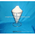 White Porcelain French Fries Holder with Iron Stand